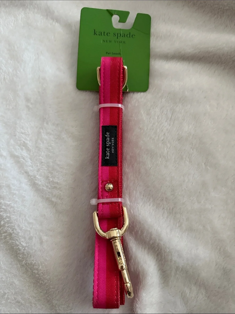 Kate Spade NWT Hot Pink & Red Striped Dog Leash with Gold-tone Hardware, 54”